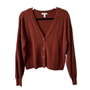 Nine West Women’s L Preppy Cardigan Cropped Sweater Burnt Orange Fall Academia